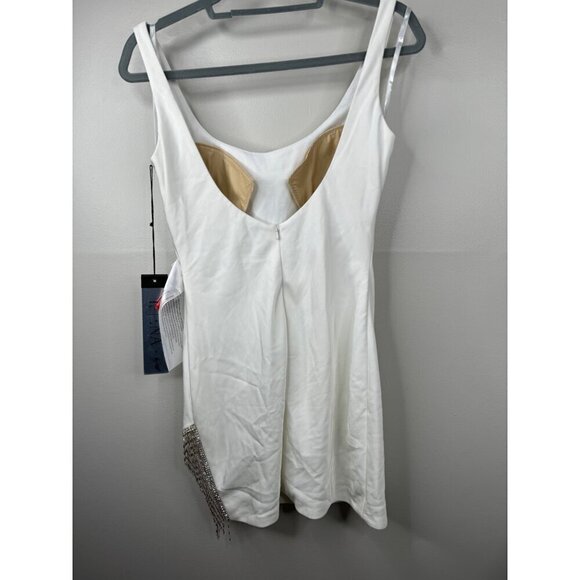 Mac Duggal Ieena 26405 White Tank Bead Fringe Mini Dress Scoop Neck Size 4 NWT - Picture 5 of 6